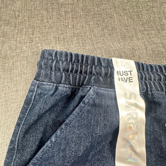 NEW! Tinseltown Booty Mini Shorts XL Fringe Blue Jean Drawstring Elastic waist - Picture 2 of 11